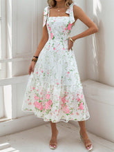 Vestido Midi Floral com Alças Laço e Bordado